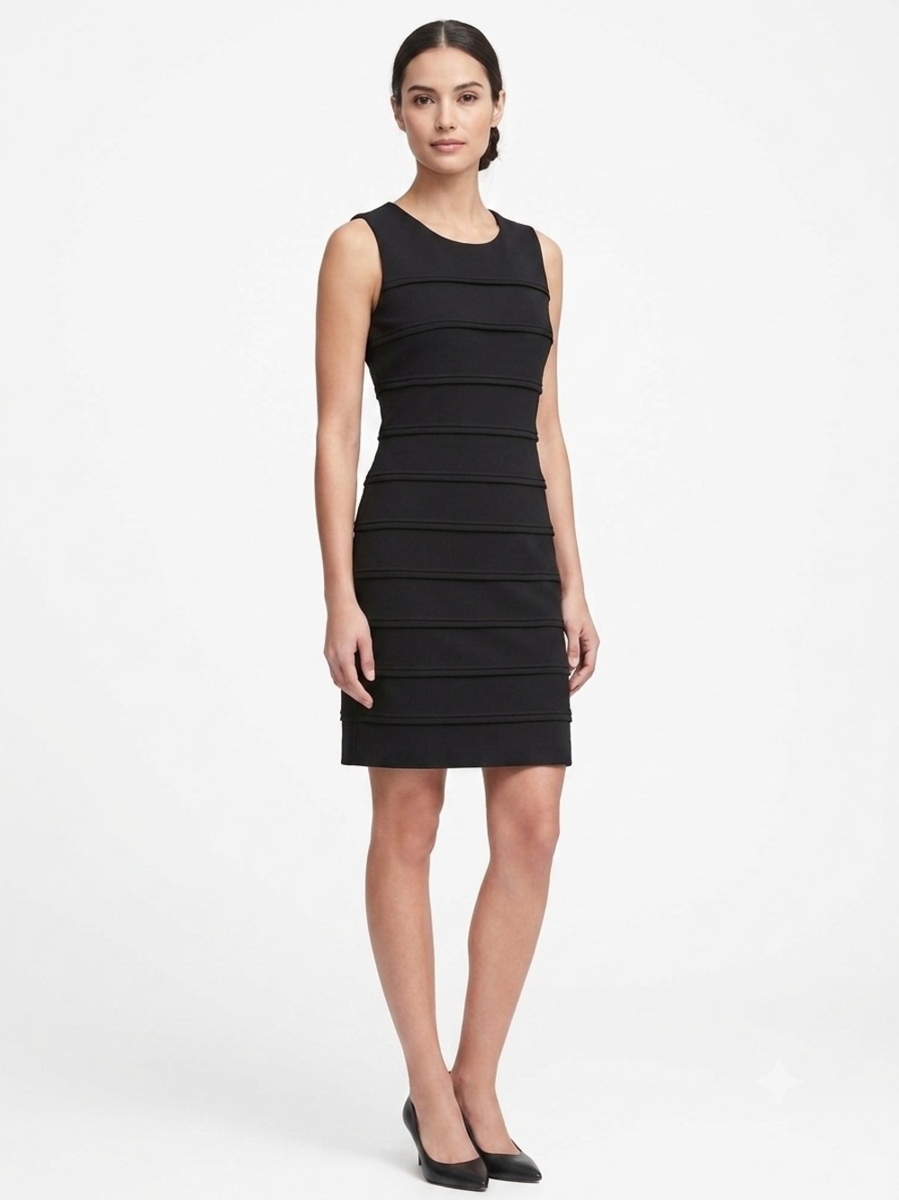 Calvin Klein Black Shutter-Pleat Tiered Bandage Sleeveless Sheath Dress Size 6